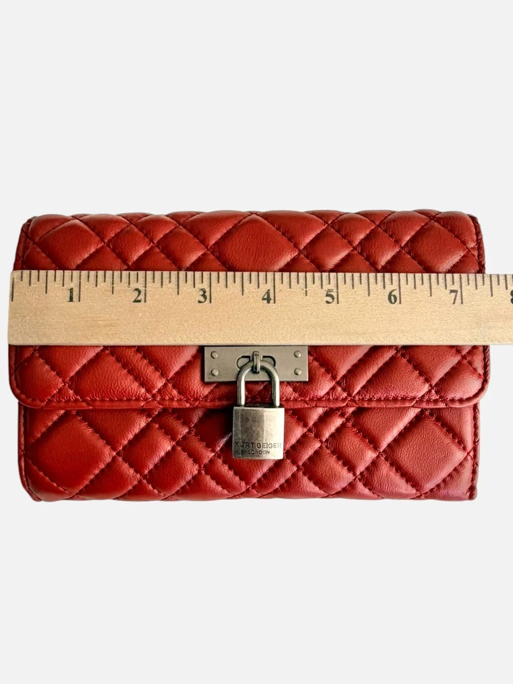 Kurt Geiger London Brixton Red Quilted Chain Wallet Leather Crossbody Small Bag